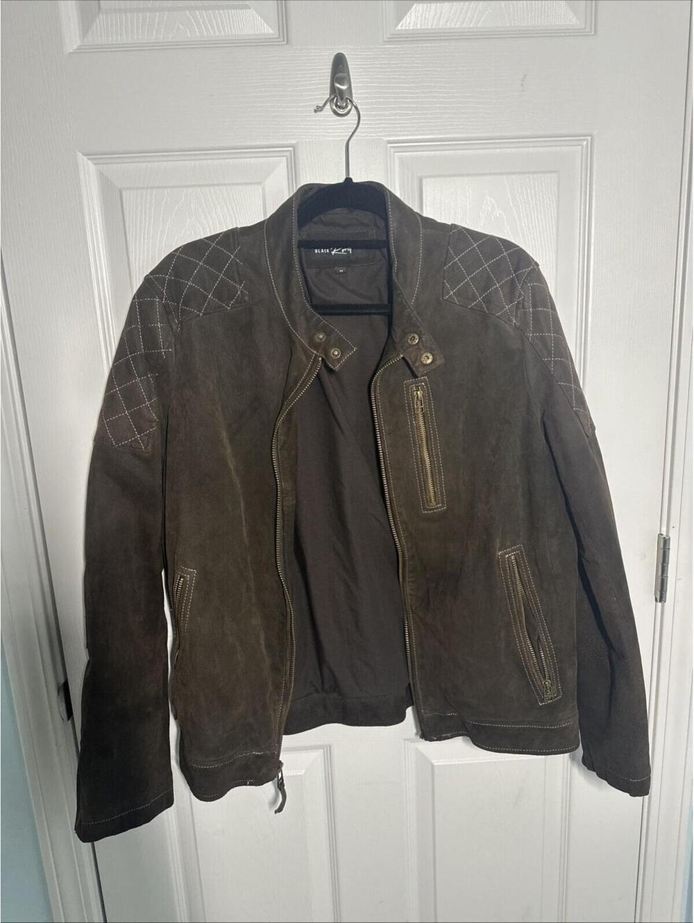 Black Rivet Leather Motorcycle Jacket Mens Medium Suede Cafe Moto Racer